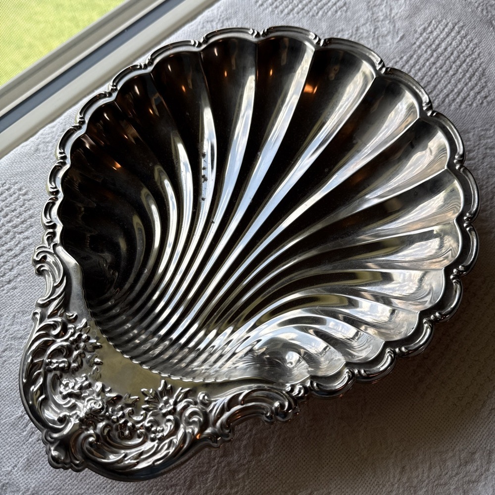 Vtg Leonard Silver Plate Clam Scallop Platter Trinket Tray Decor 14x11.5" (read)